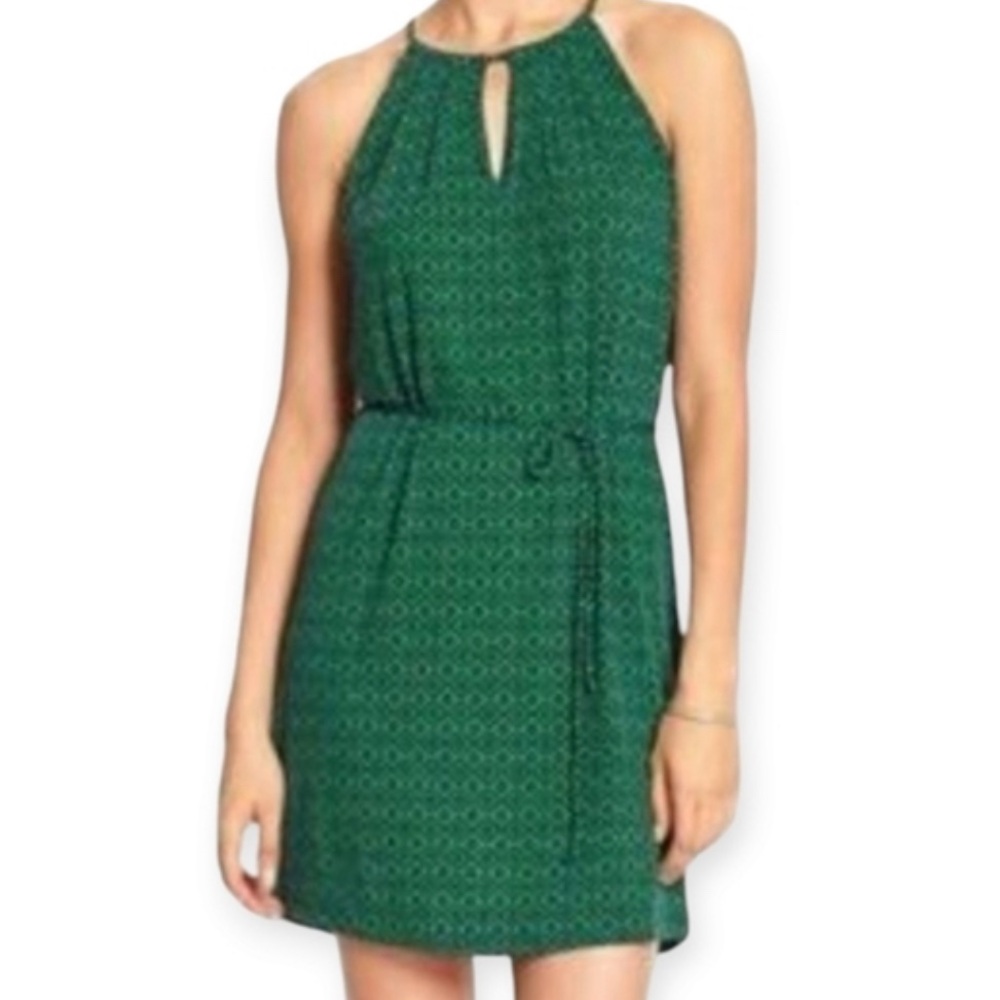 Banana Republic Green and Navy Geometric Patterned Mini Dress